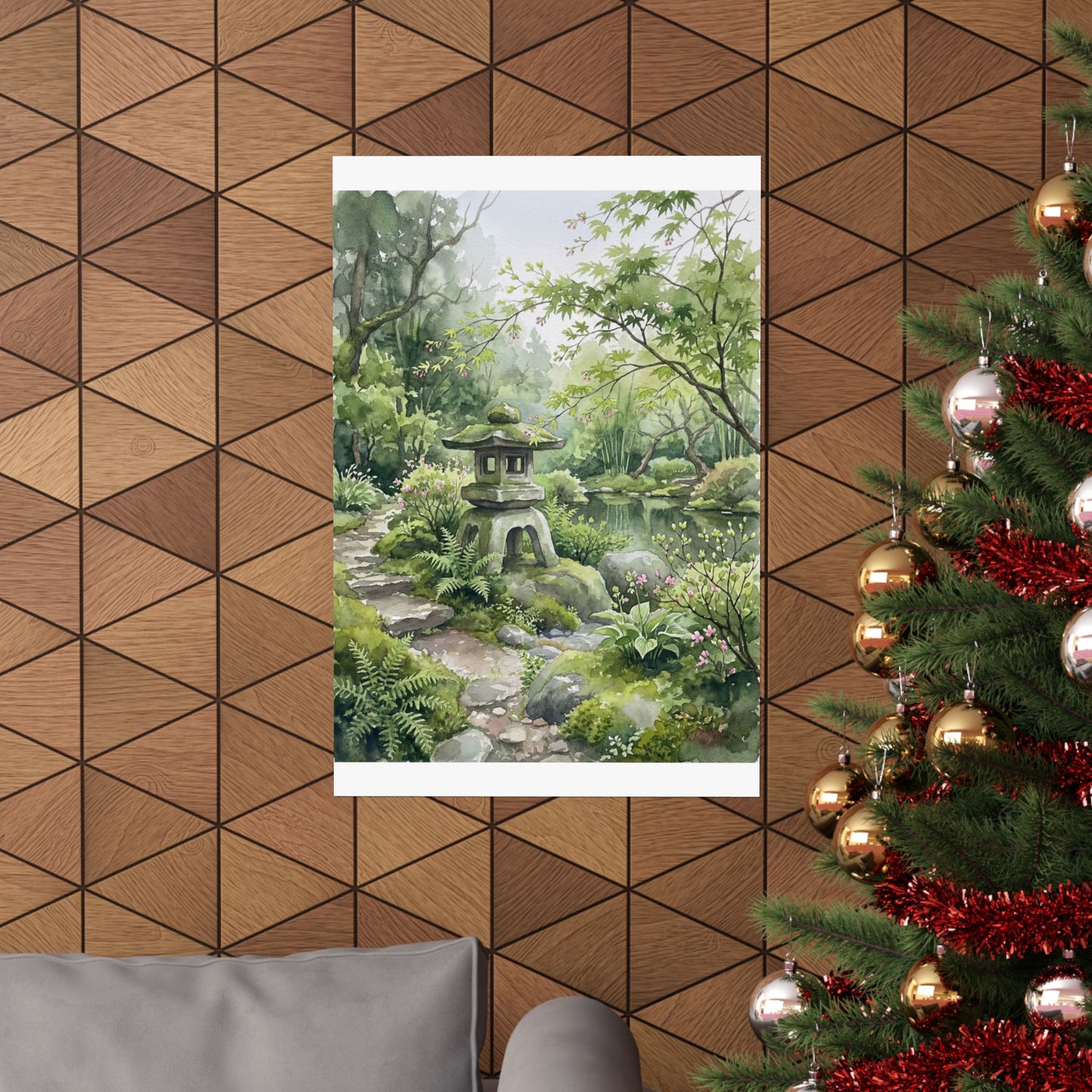 Stone Lantern Spring Wall Art Print | Japandi Elegant Design