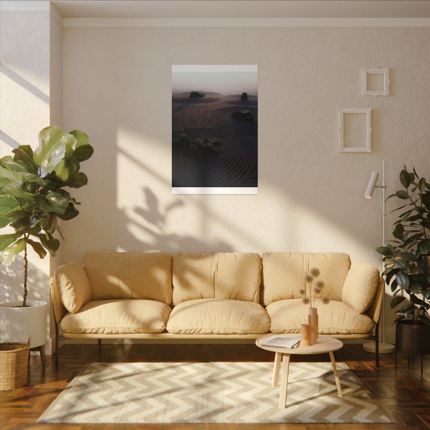 Spring Rock Garden Shadow Zen Canvas Art | Luxurious Decor