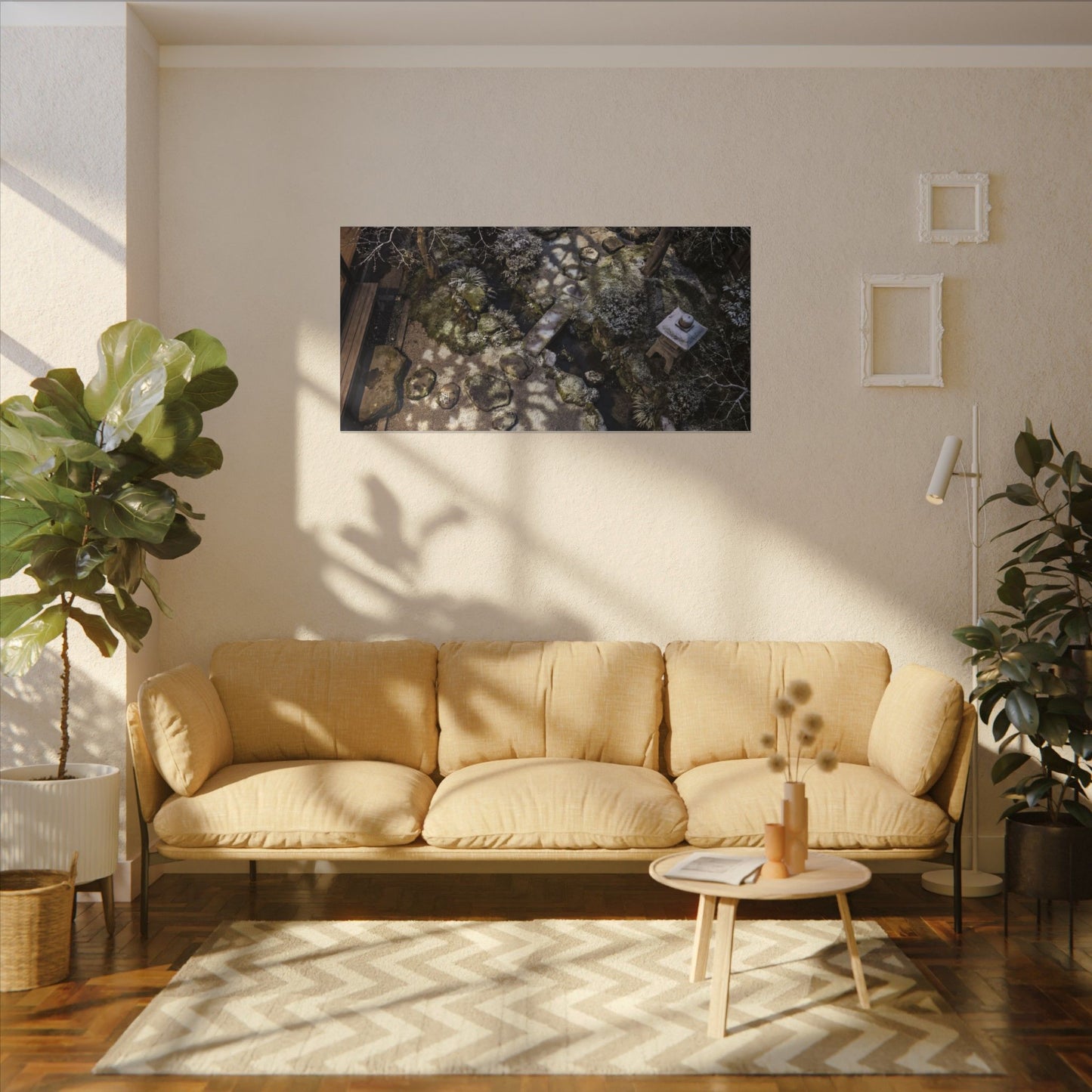 Moonlit Garden Japanese Pattern Canvas Art | Elegant Japandi Art