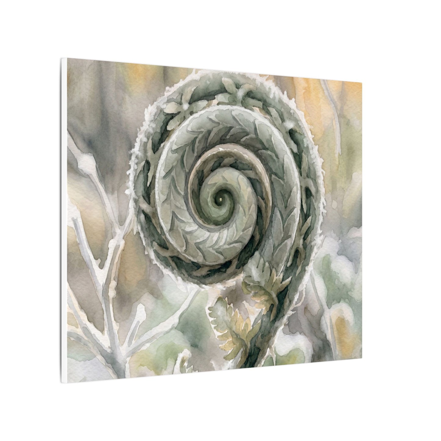 Winter Fern Unfurling Watercolor Canvas Art | Cozy Decor