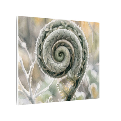 Winter Fern Unfurling Watercolor Canvas Art | Cozy Decor