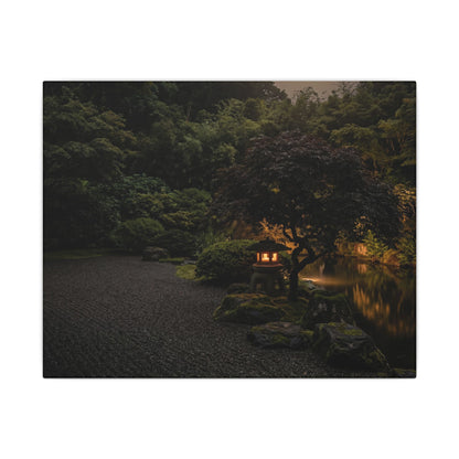 Dark Japandi Moonlit Garden in Golden Hour | Moody Minimal Canvas Art