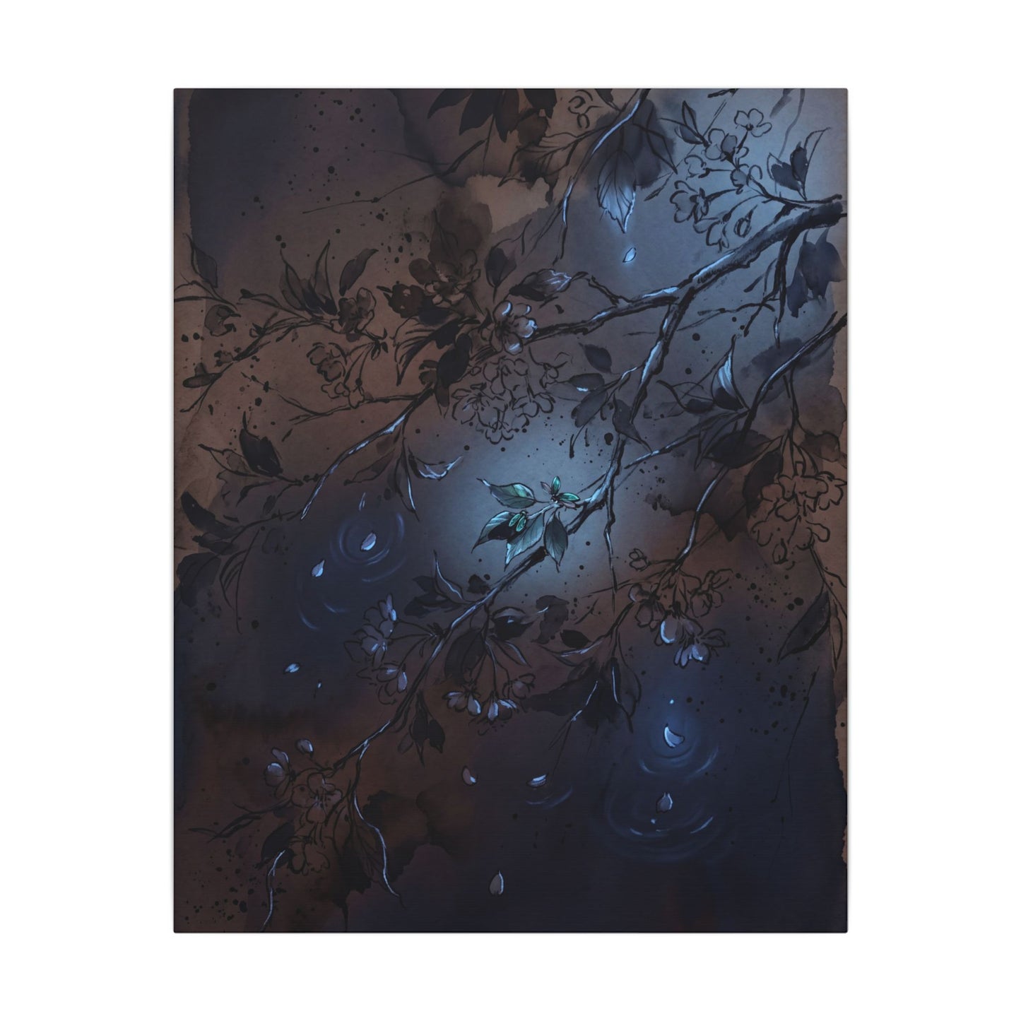Bold Cherry Blossom Canvas Art - Charcoal Ink Dark Japandi