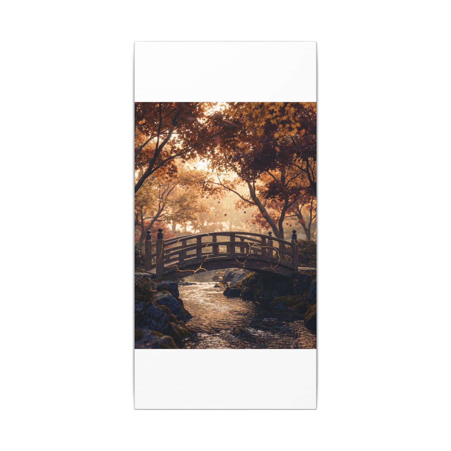 Autumn Wooden Bridge Gold Vein Canvas Art | Resilient Decor