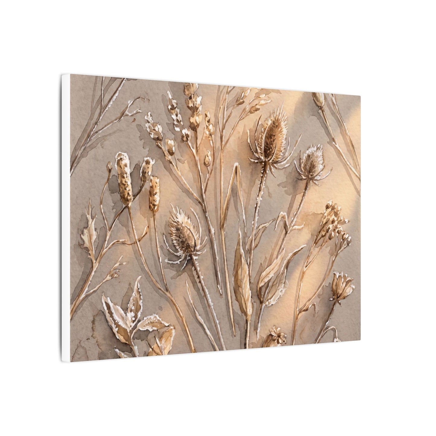 Japandi Dried Flowers in Golden Hour | Watercolor Canvas Art