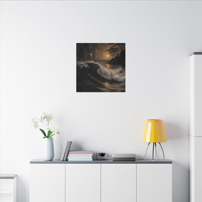 Ocean Wave Dark Texture Canvas Art | Bold Dark Japandi Art