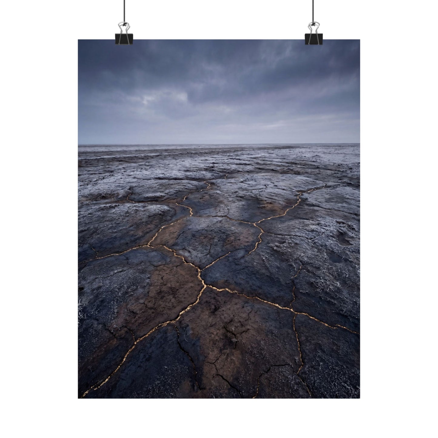 Cracked Earth Dark Texture Wall Art Print | Bold Dark Japandi Art