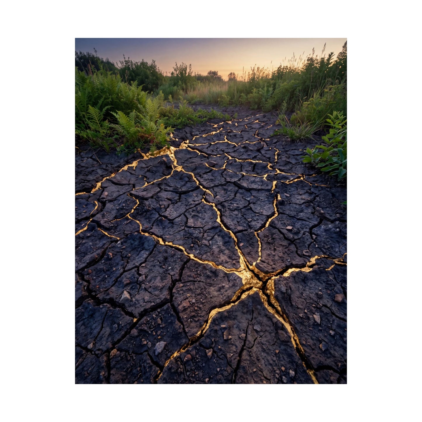 Cracked Earth Crackle Gold Wall Art Print | Beautiful Kintsugi Art