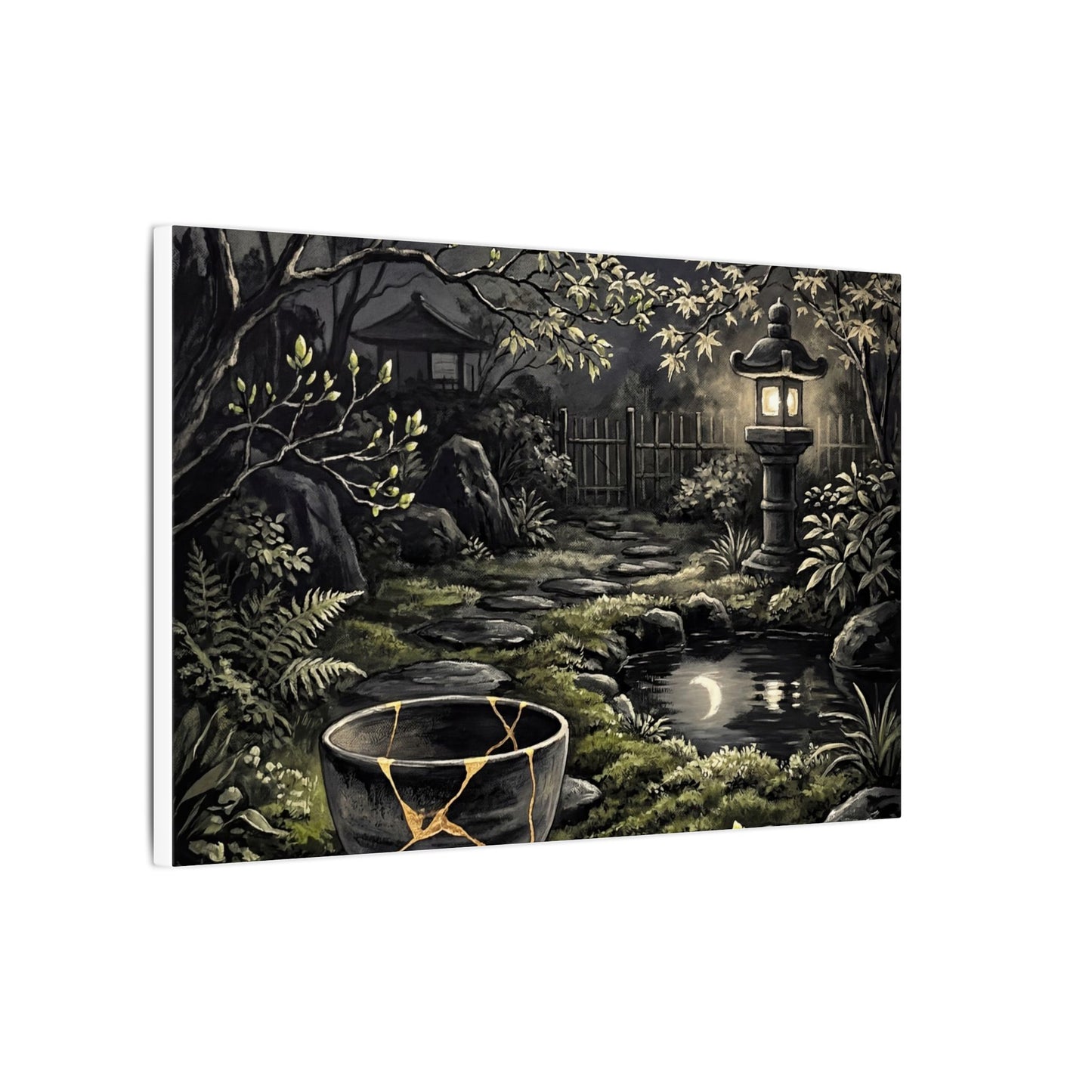 Kintsugi Moonlit Garden in Dappled | Gold Repair Canvas Art