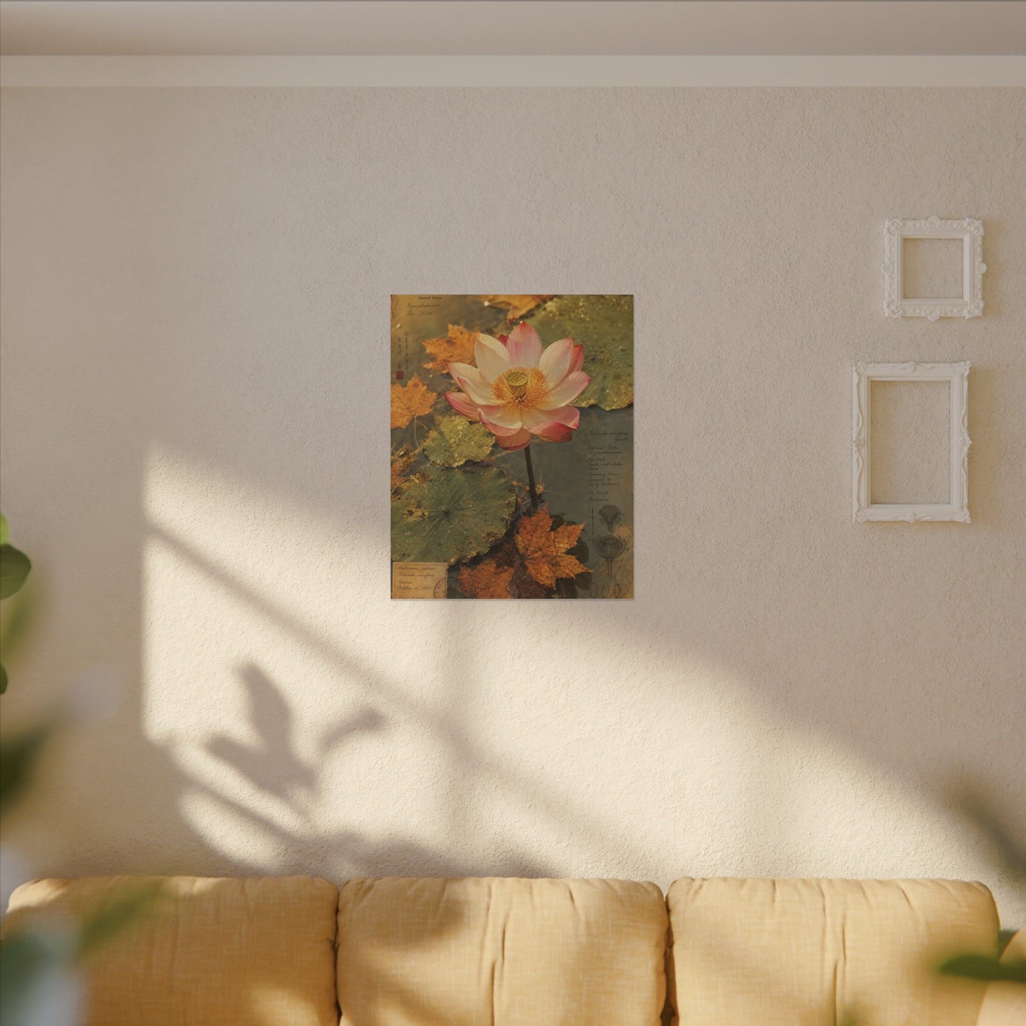 Autumn Lotus Flower Herbarium Canvas Art | Rustic Decor