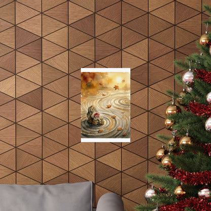 Japandi Rock Garden in Golden Hour | Watercolor Wall Art Print