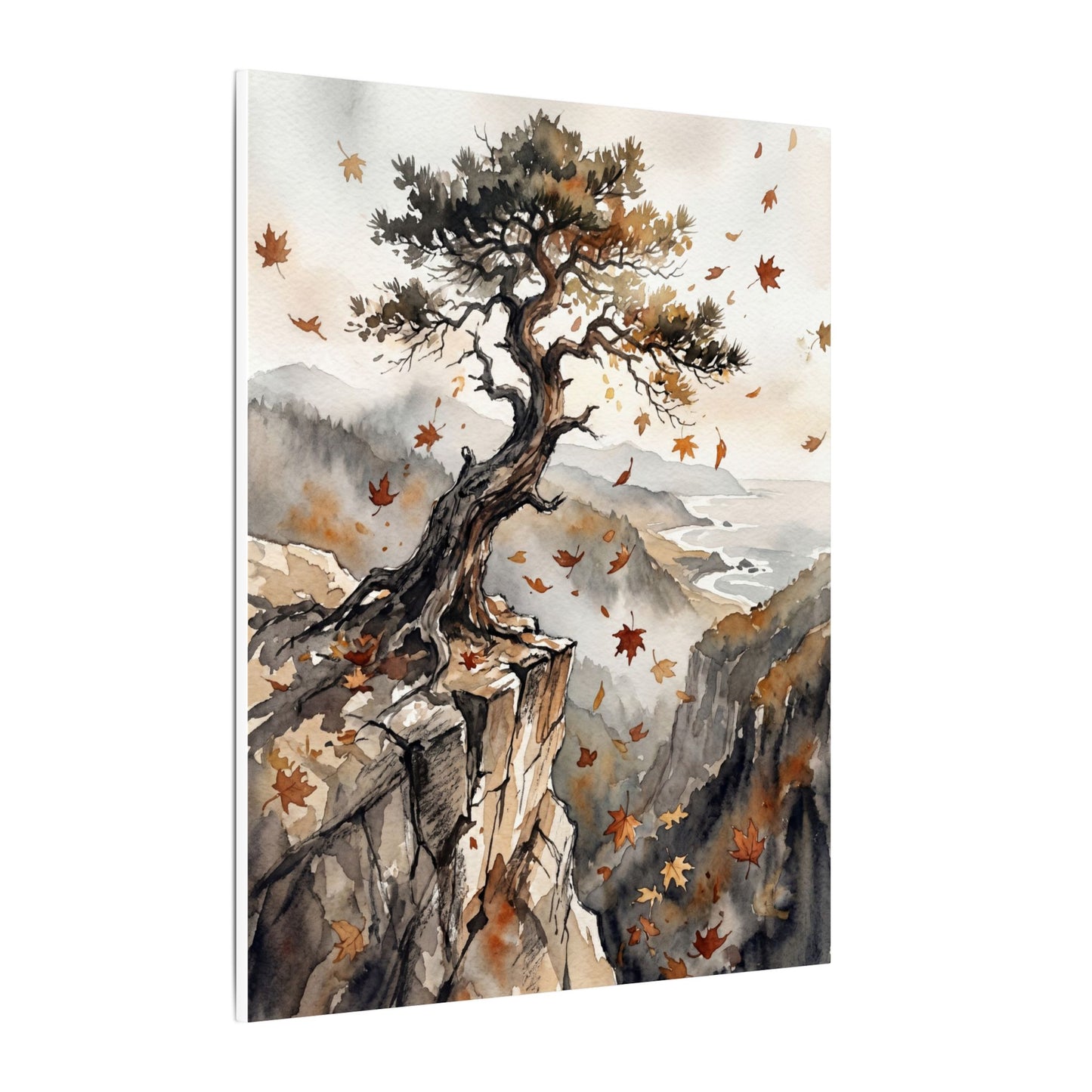 Autumn Pine Tree Watercolor Canvas Art | Warm Decor