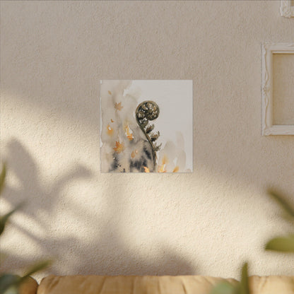 Fern Unfurling Watercolor Canvas Art | Earthy Japandi Art