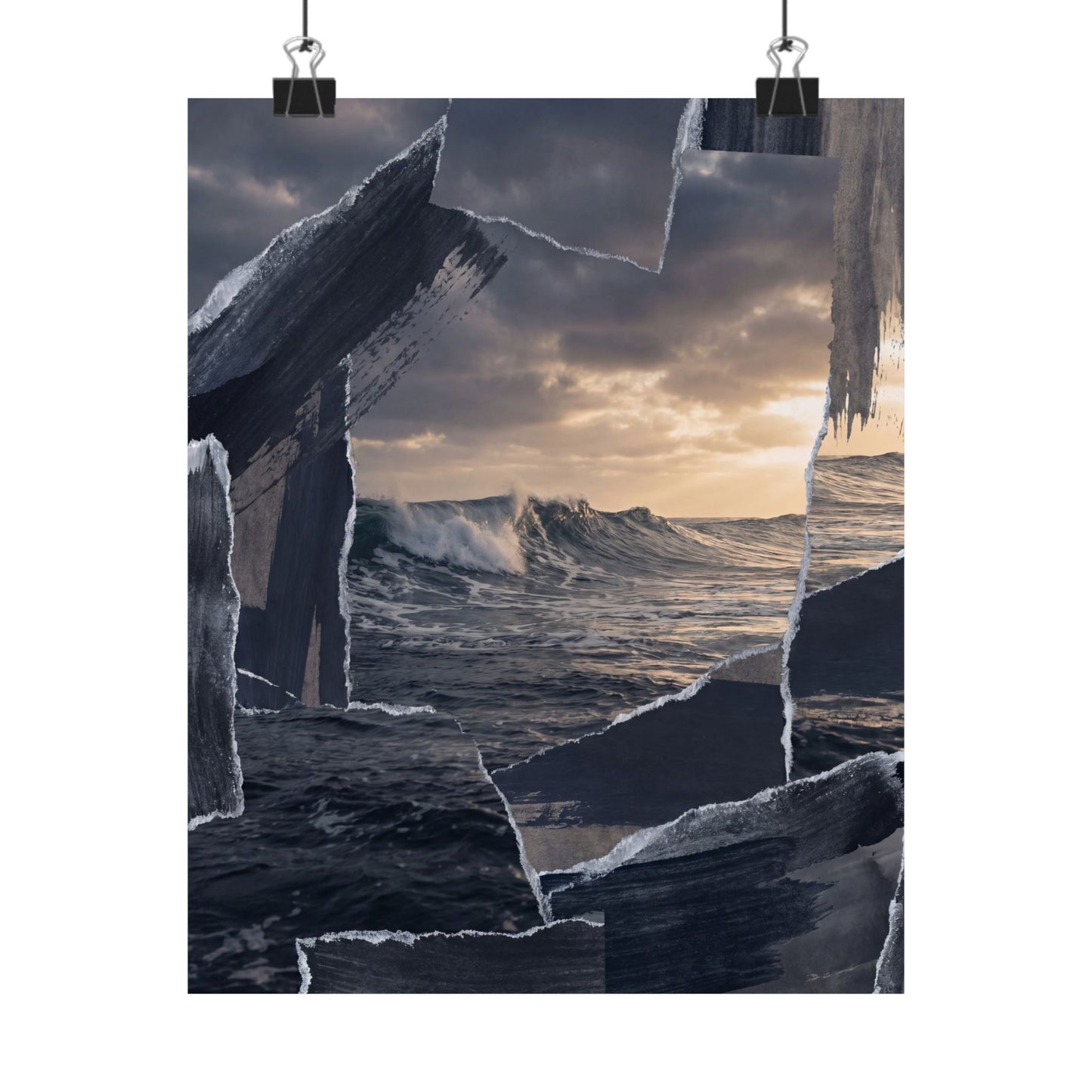 Dark Japandi Ocean Wave in Golden Hour | Shadow Zen Wall Art Print Art Print