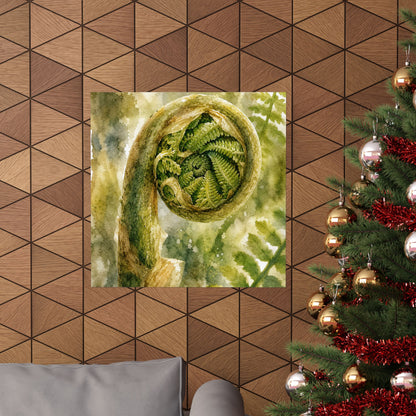 Elegant Fern Unfurling Wall Art Print - Watercolor Japandi