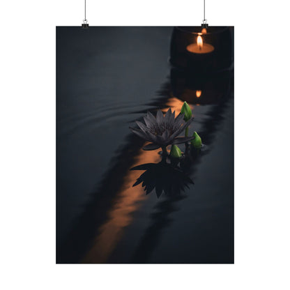 Candlelight Lotus Flower Wall Art Print - Dark Japandi Seijaku