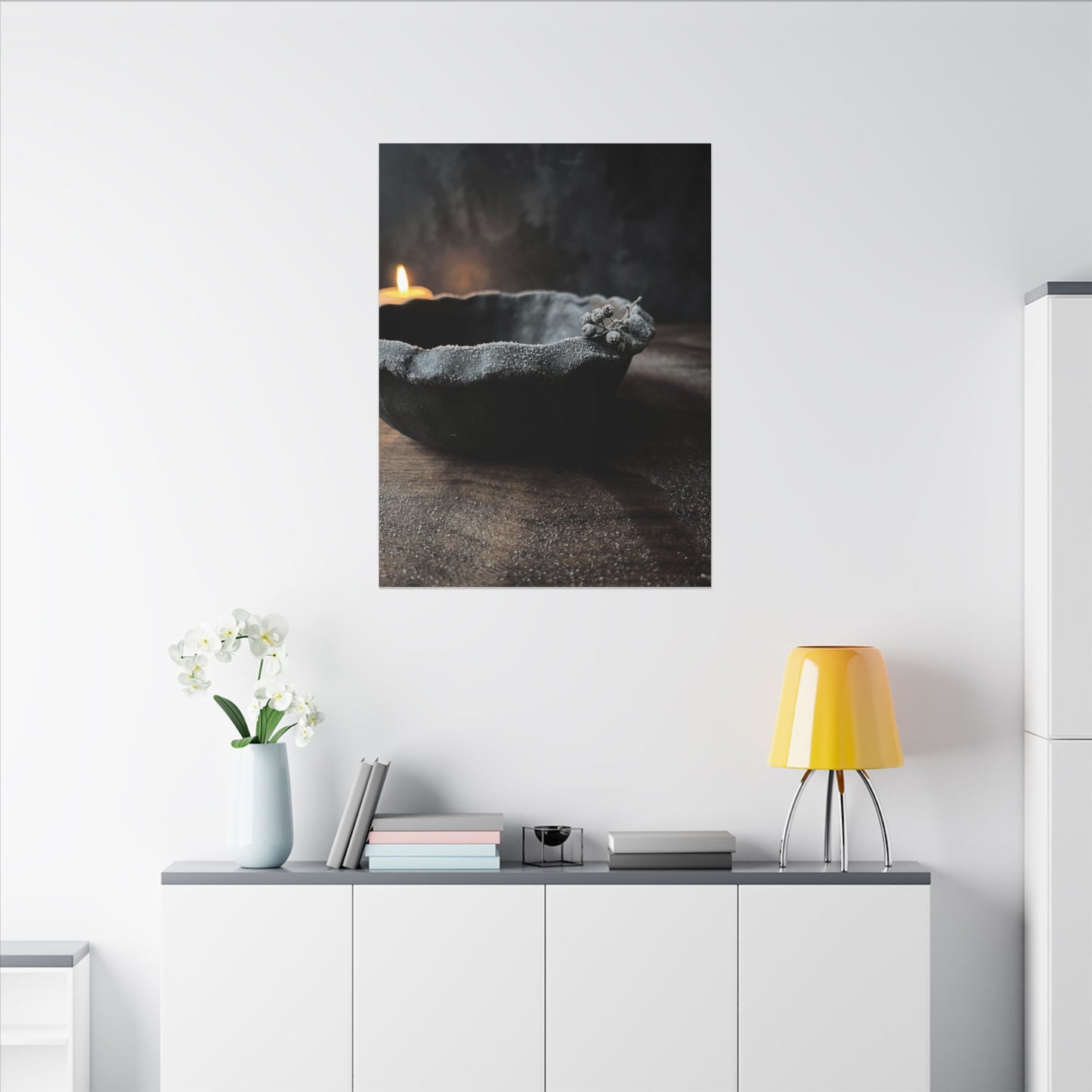 Ceramic Bowl Canvas Art | Winter Dark Japandi Shadow Zen Art
