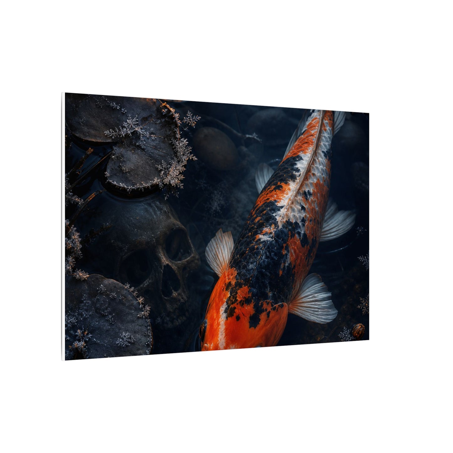 Koi Pond Canvas Art | Winter Dark Japandi Shadow Zen Art