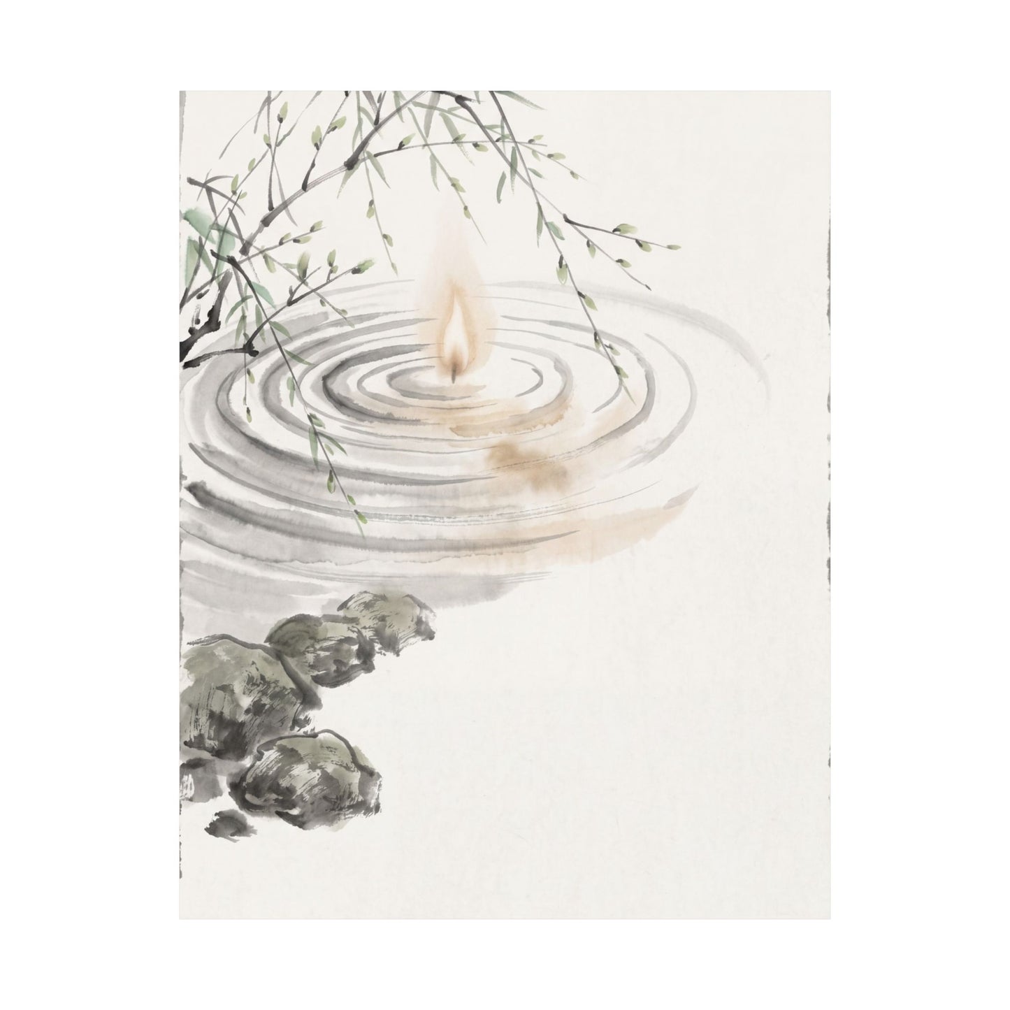 Zen Water Ripple in Candlelight | Sumi E Wall Art Print