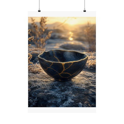Kintsugi Ceramic Bowl in Golden Hour | Gold Repair Wall Art Print