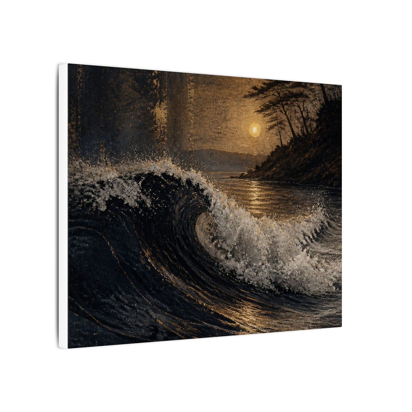 Ocean Wave Dark Texture Canvas Art | Bold Dark Japandi Art