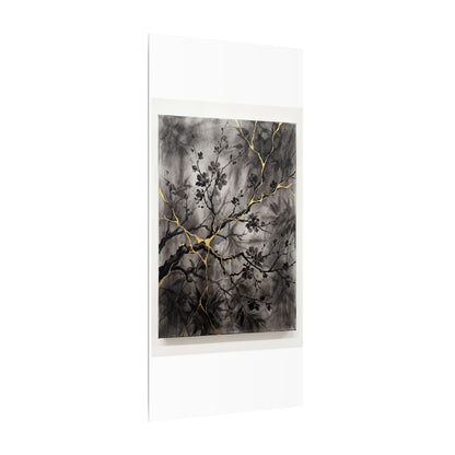 Kanso Cherry Blossom Canvas Art - Kintsugi Crackle Gold