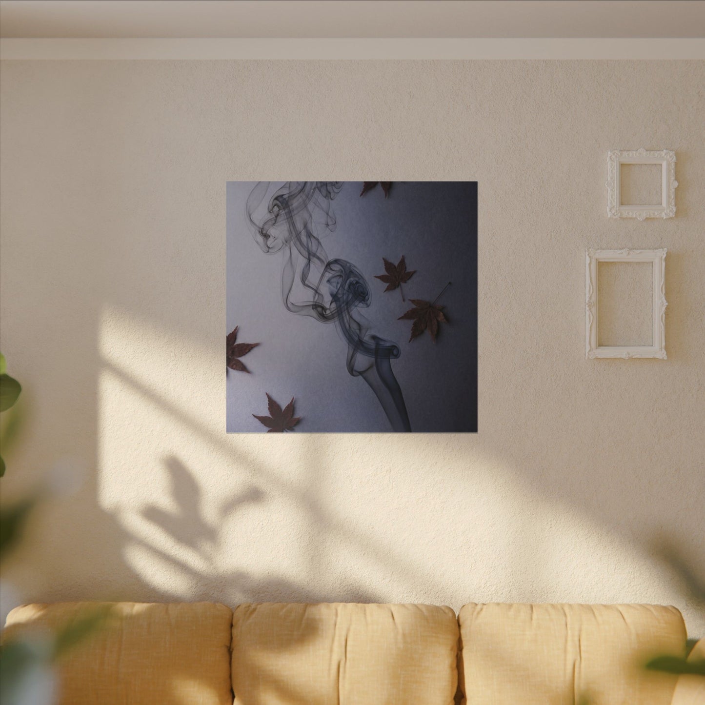 Dark Japandi Incense Smoke in Dawn | Moody Minimal Canvas Art
