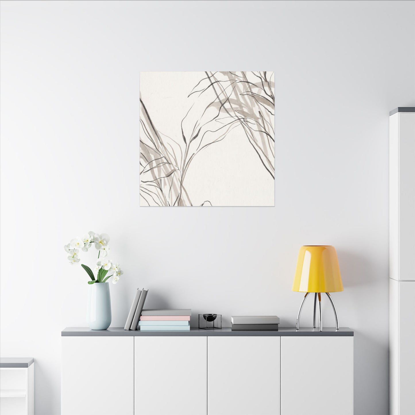 Neutral Shoji Screen Canvas Art - Minimal Line Japandi