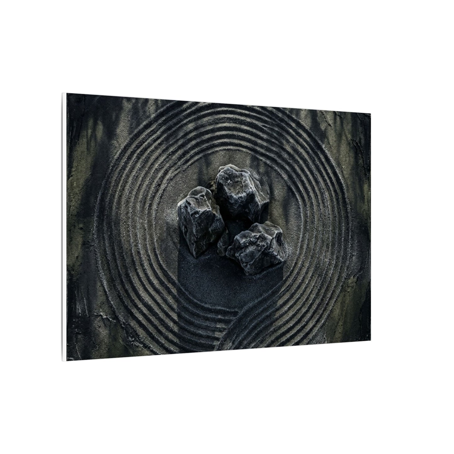 Moody Rock Garden Canvas Art - Dark Texture Dark Japandi