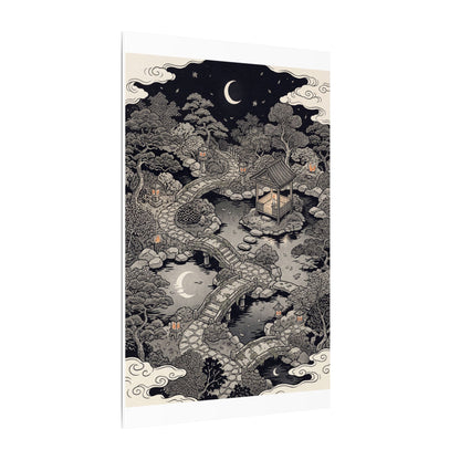 Moonlit Garden Ukiyo E Inspired Canvas Art | Serene Zen Art