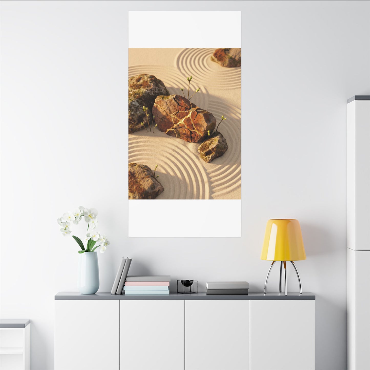 Kanso Rock Garden Canvas Art - Kintsugi Crackle Gold