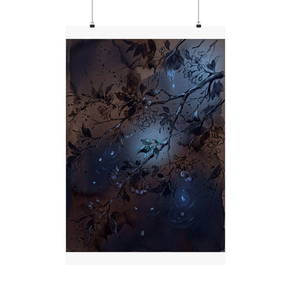 Moonlight Cherry Blossom Wall Art Print - Dark Japandi Datsuzoku