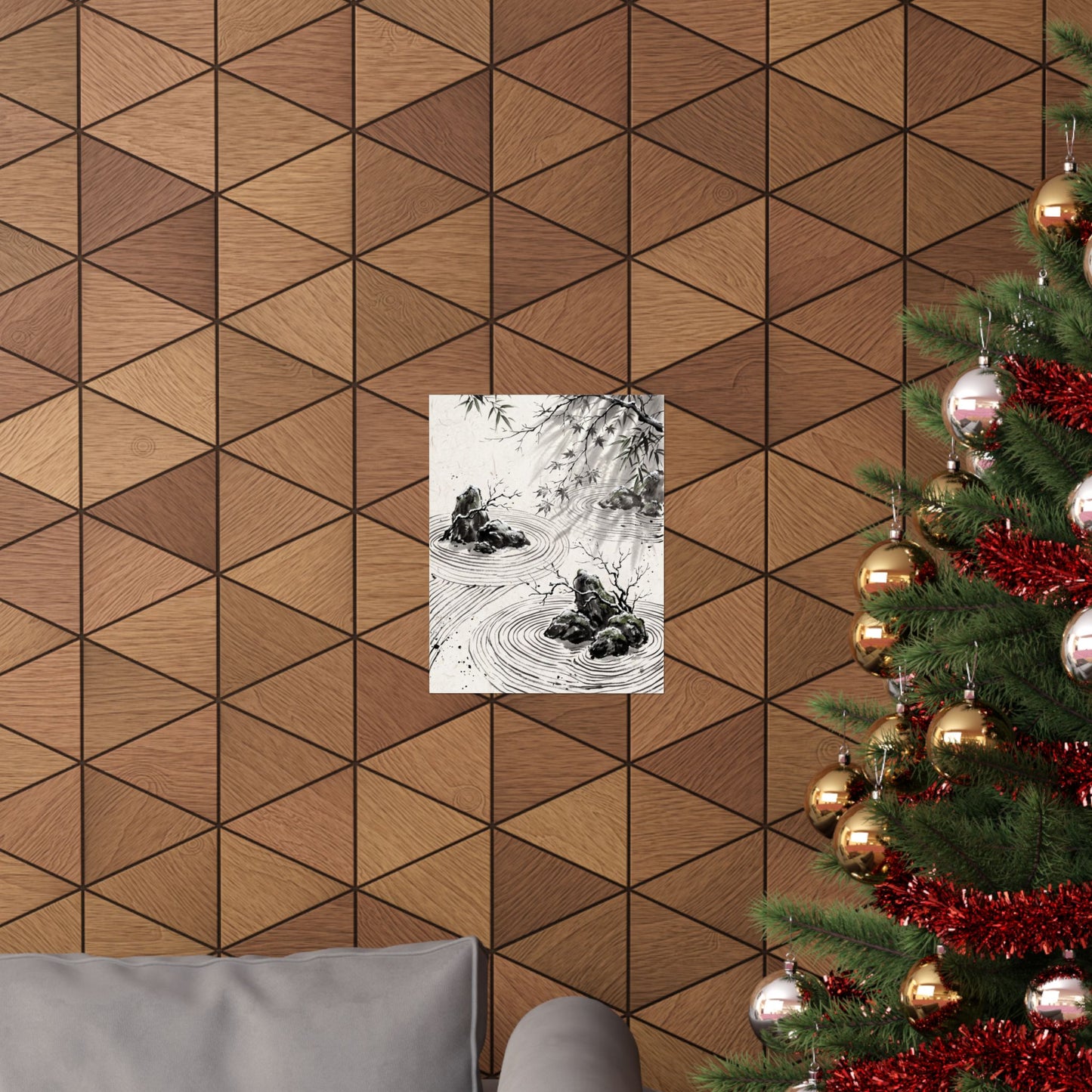Winter Rock Garden Sumi E Wall Art Print | Serene Decor