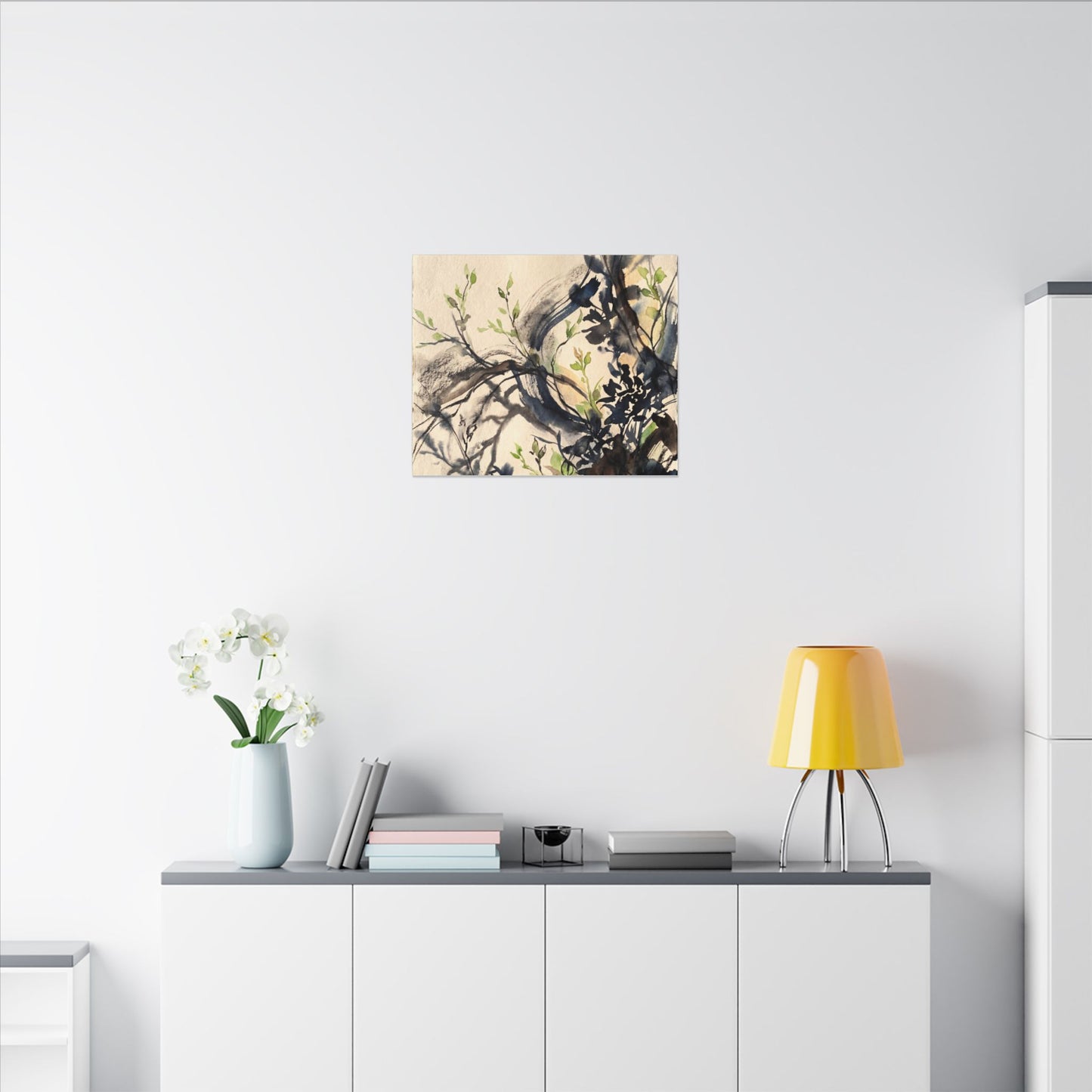 Ma Shadow Play Canvas Art - Dark Japandi Charcoal Ink