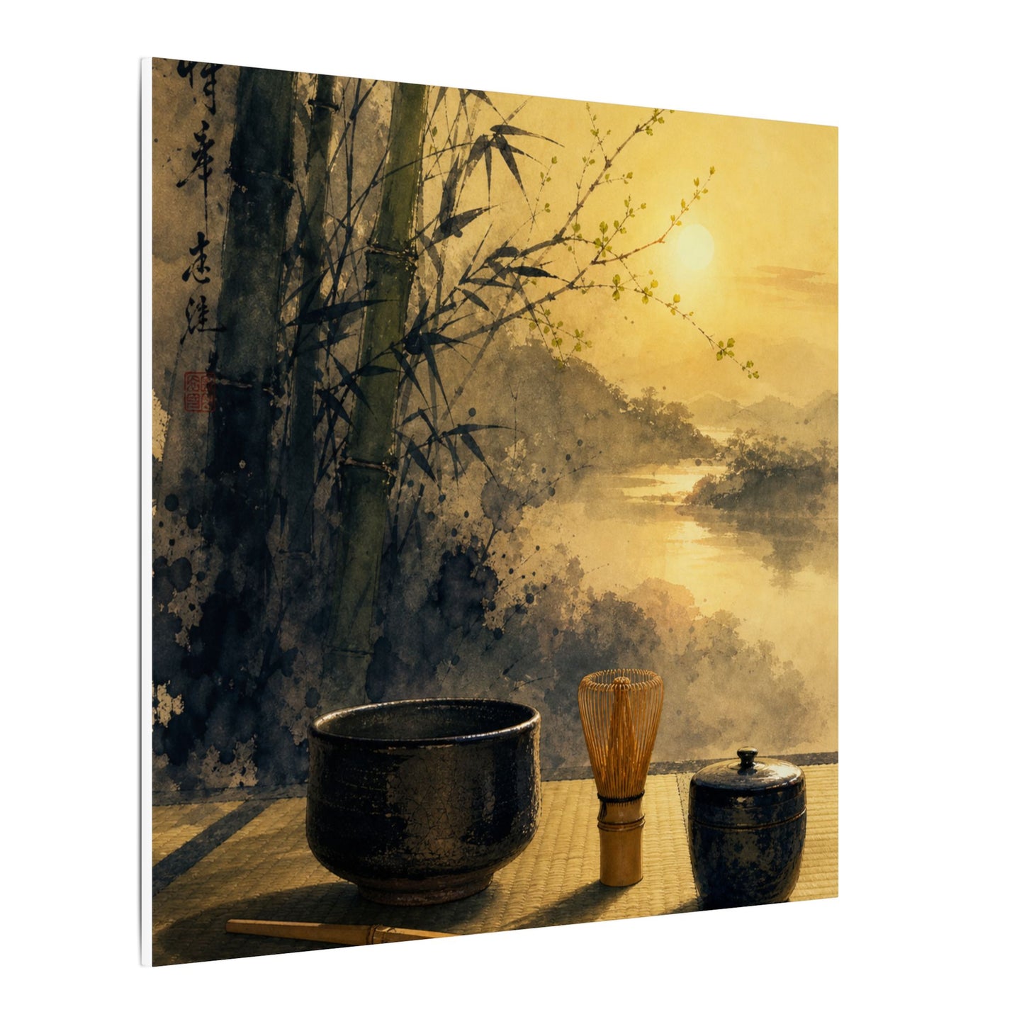 Tea Ceremony Sumi E Canvas Art | Contemplative Zen Art