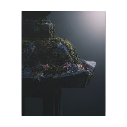 Stone Lantern Moody Minimal Canvas Art | Sophisticated Dark Japandi Art