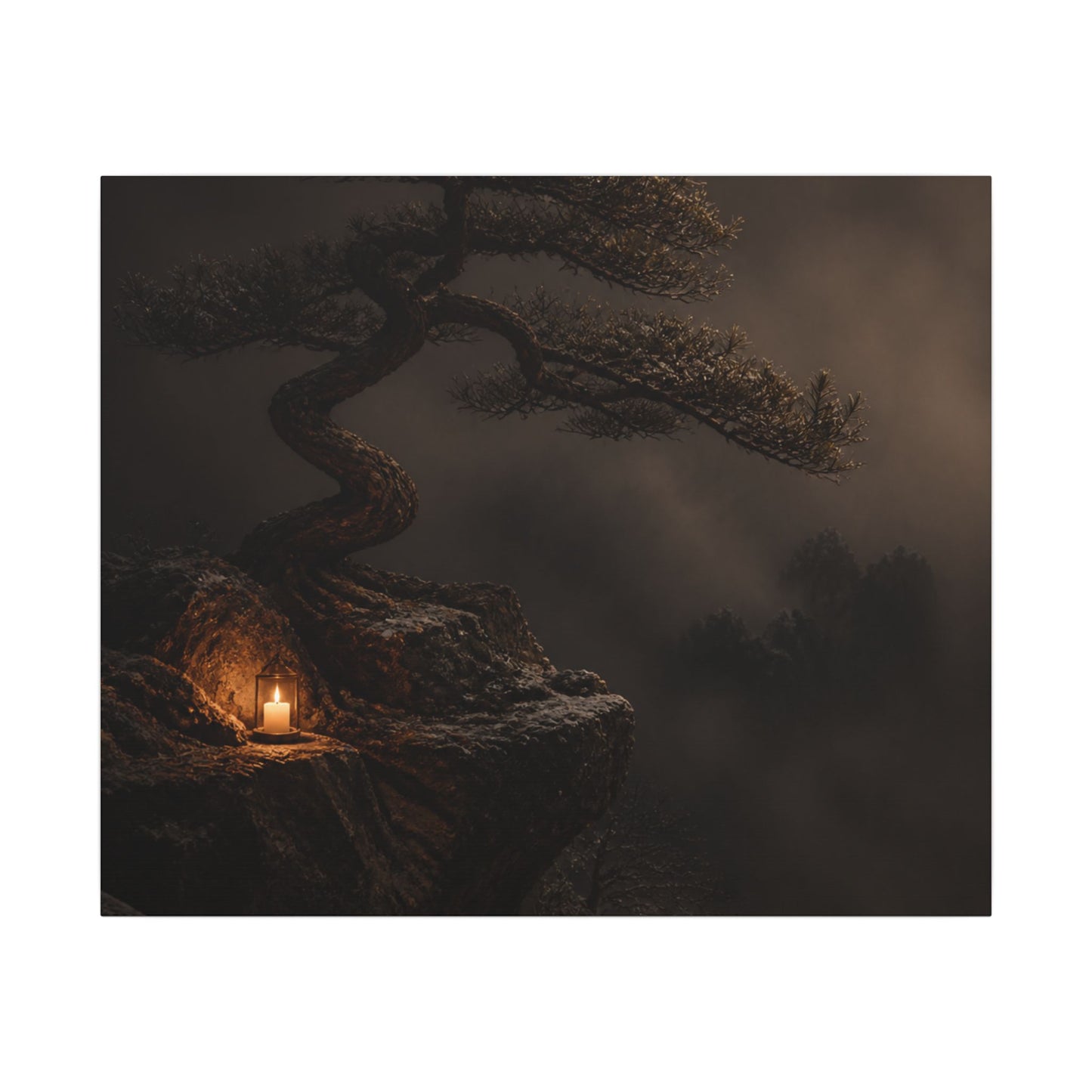 Pine Tree Shadow Zen Canvas Art | Luxurious Dark Japandi Art