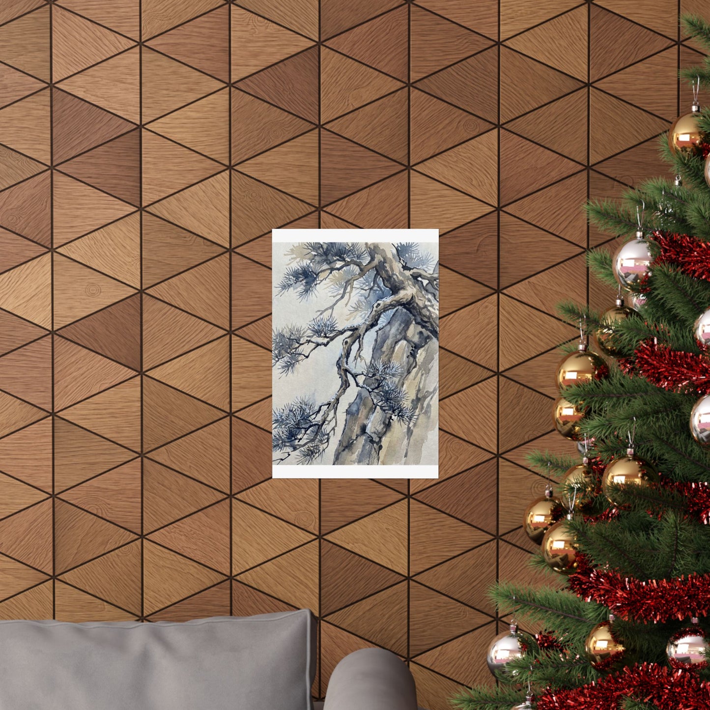 Seijaku Pine Tree Wall Art Print - Japandi Watercolor