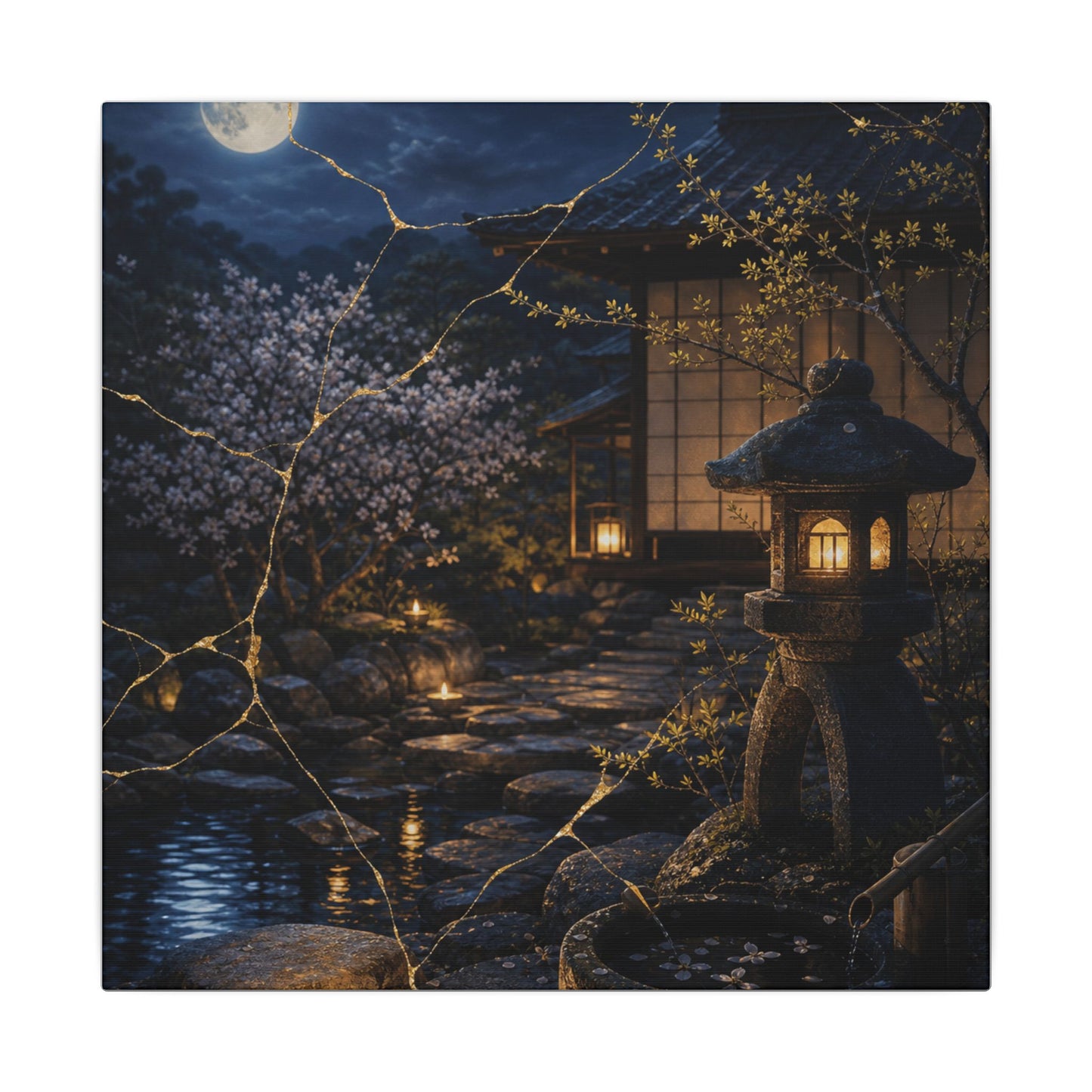Seijaku Moonlit Garden Canvas Art - Kintsugi Gold Vein