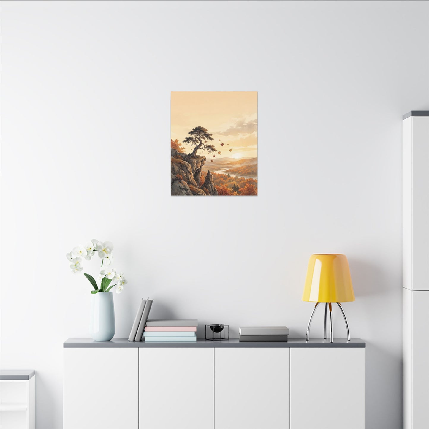 Pine Tree Autumn Canvas Art | Japandi Warm Design
