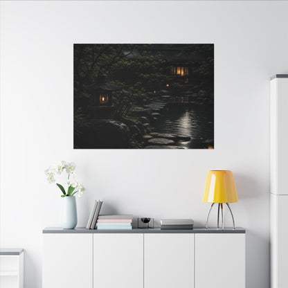 Moonlit Garden Shadow Zen Canvas Art | Sophisticated Dark Japandi Art