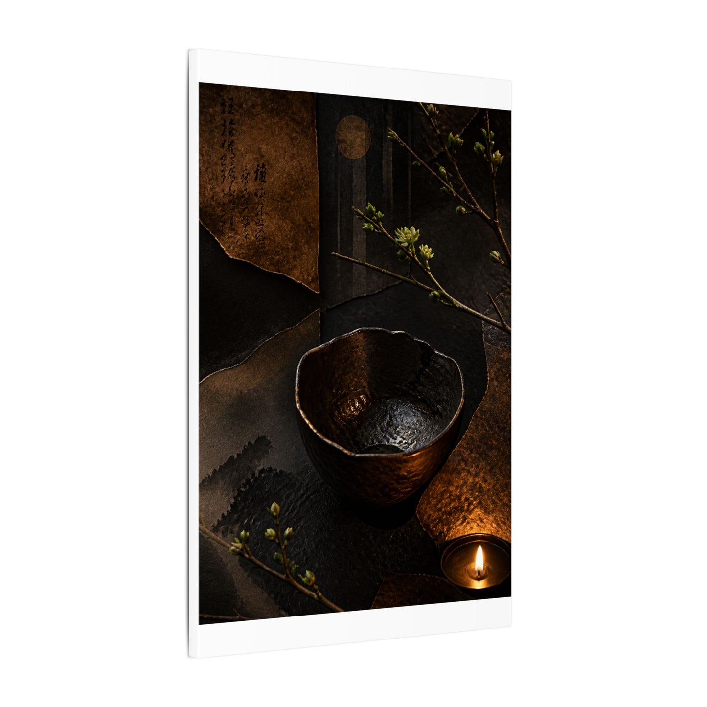 Atmospheric Ceramic Bowl Canvas Art - Shadow Zen Dark Japandi