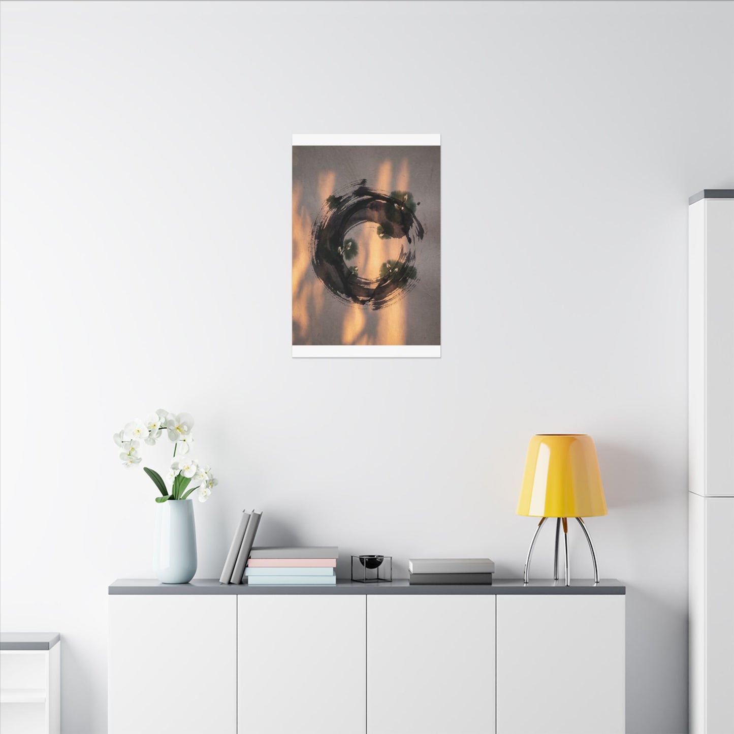 Ink Brushstroke Spring Canvas Art | Dark Japandi Bold Design