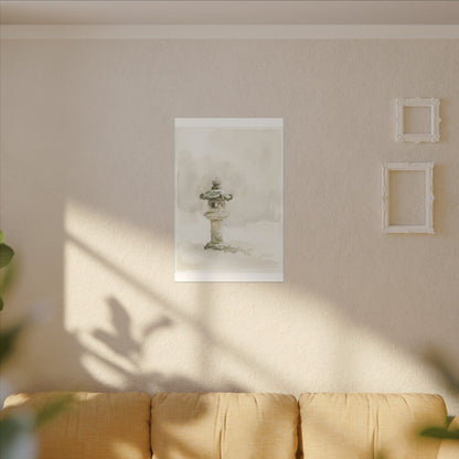 Stone Lantern Winter Canvas Art | Japandi Earthy Design