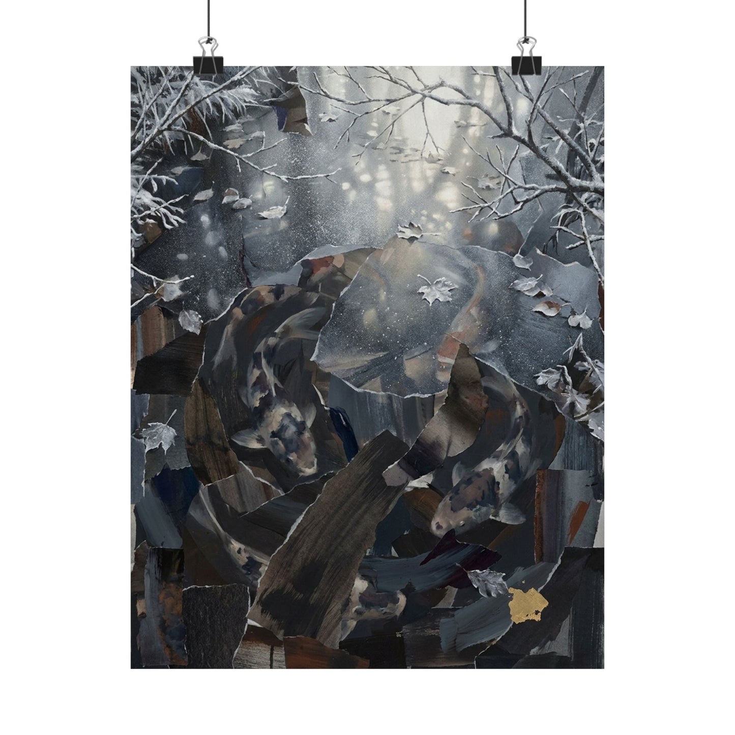 Koi Pond Wall Art Print | Winter Dark Japandi Shadow Zen Art