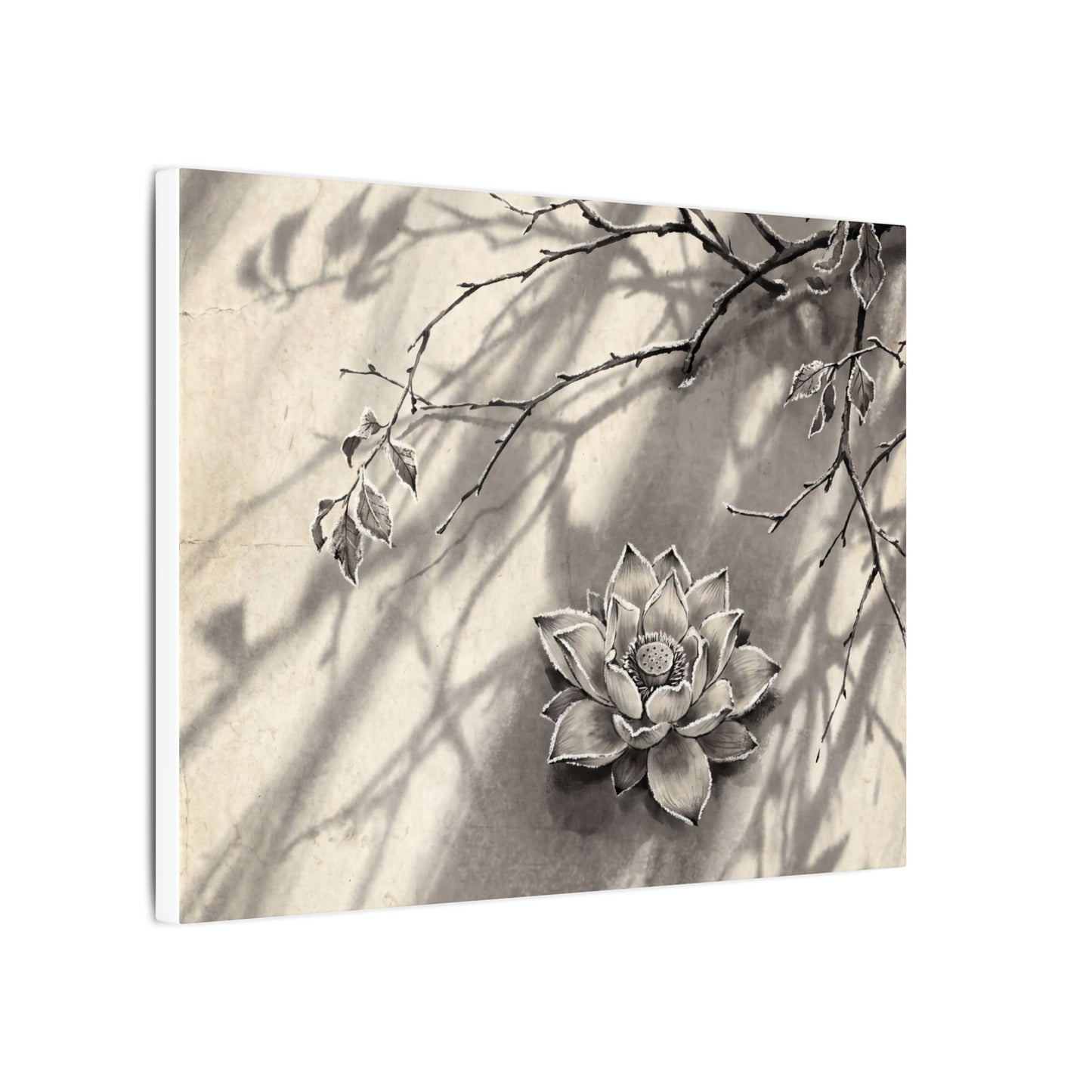 Winter Lotus Flower Sumi E Canvas Art | Contemplative Decor