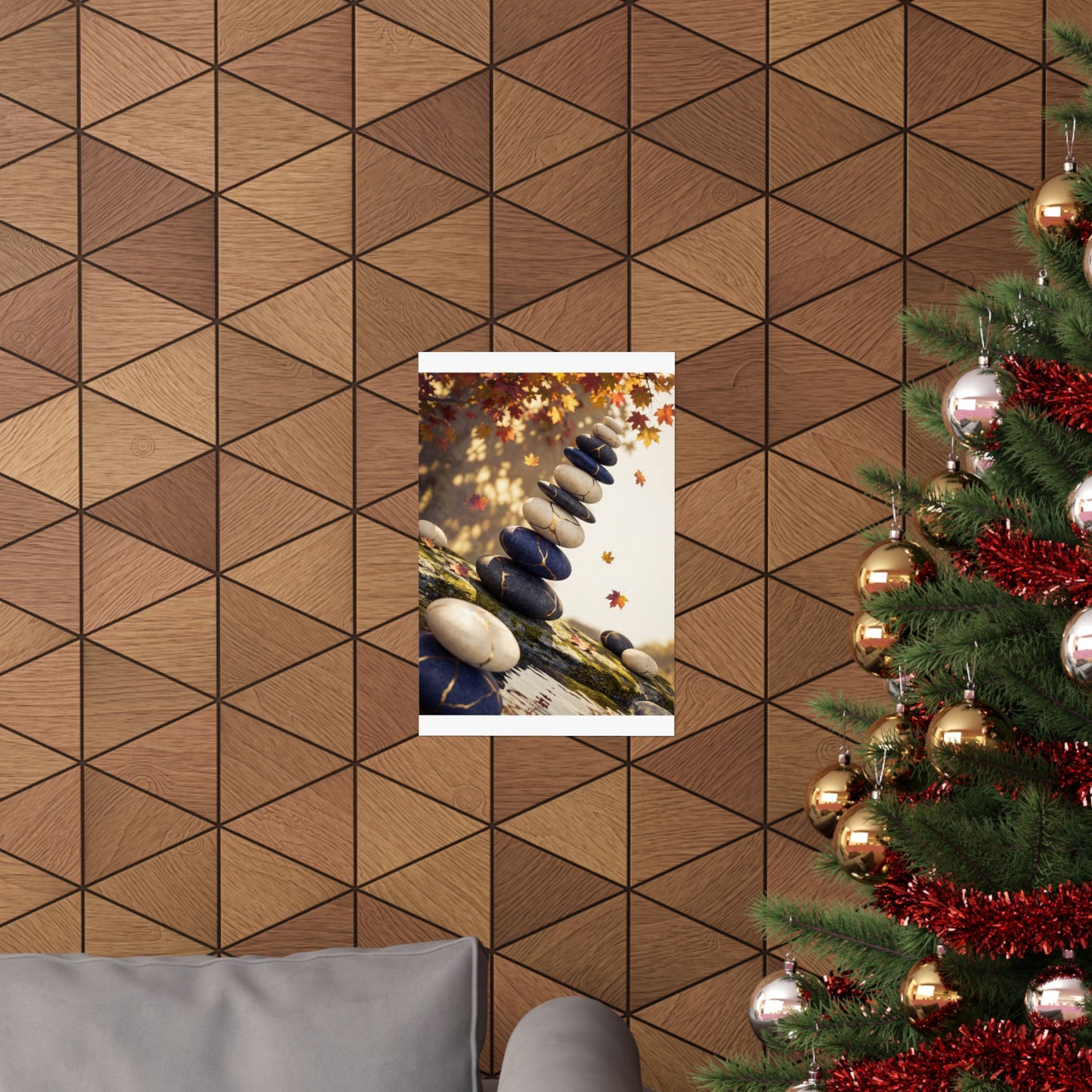 Autumn River Stones Gold Vein Wall Art Print | Artful Decor