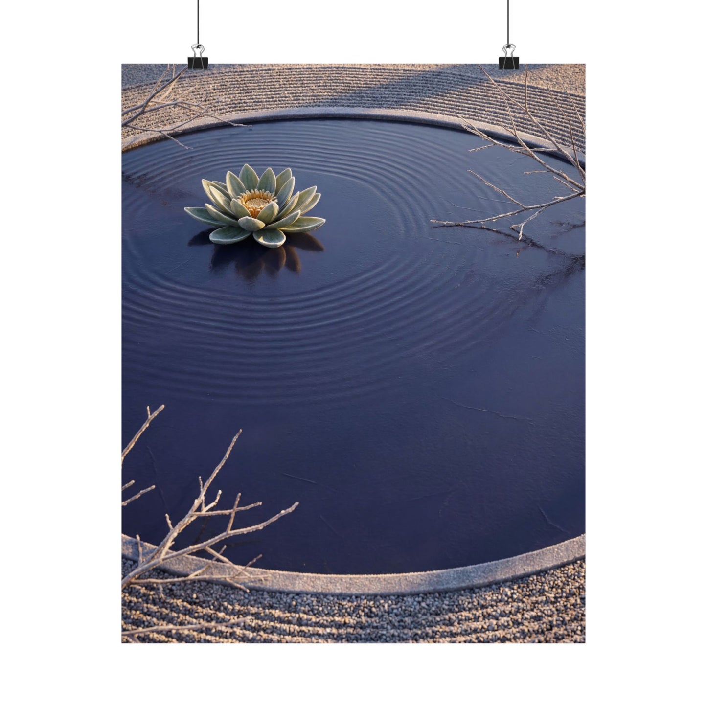 Lotus Flower Karesansui Wall Art Print | Tranquil Zen Art Art Print