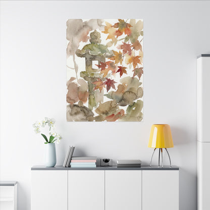 Stone Lantern Watercolor Canvas Art | Earthy Japandi Art