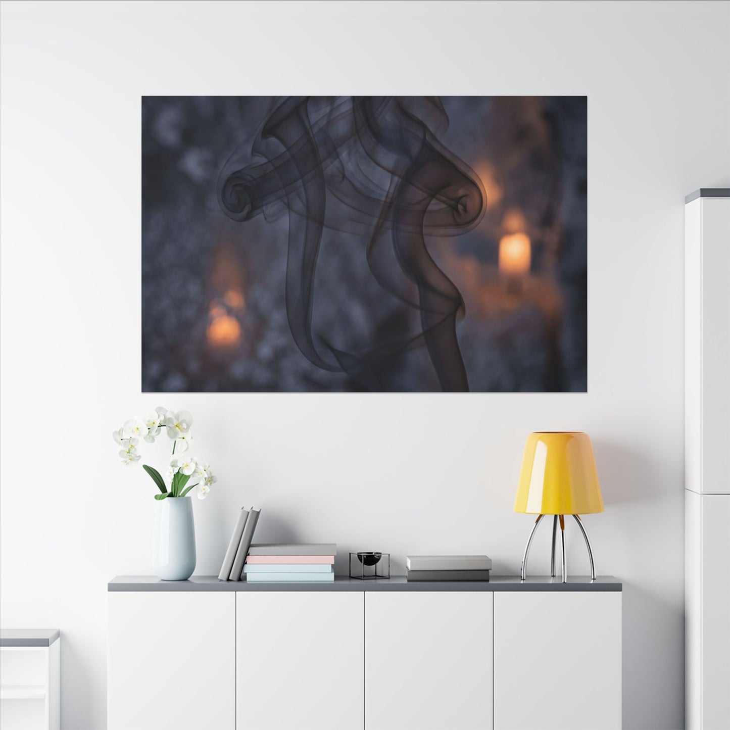 Incense Smoke Winter Canvas Art | Dark Japandi Sophisticated Design